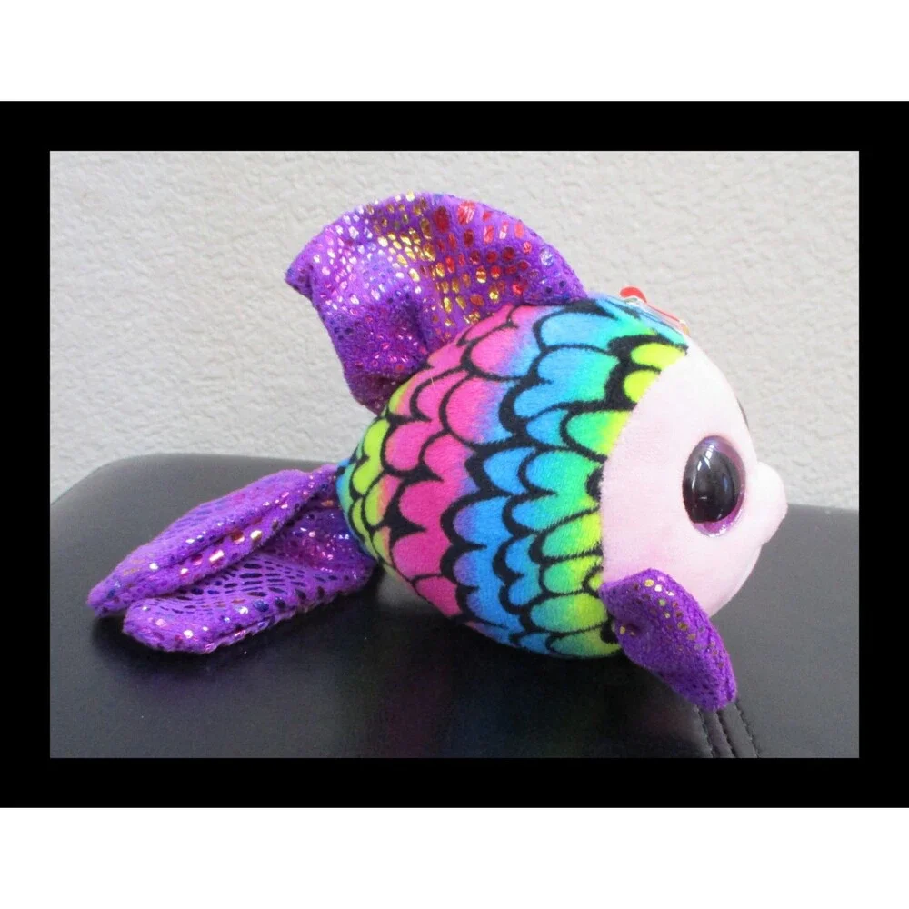 Ty Beanie Boos Flippy the Fish Big Purple Glitter Eyes USED